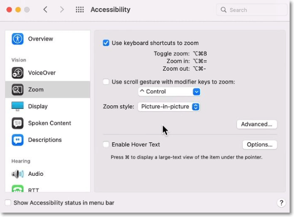 keyboard shortcuts to zoom