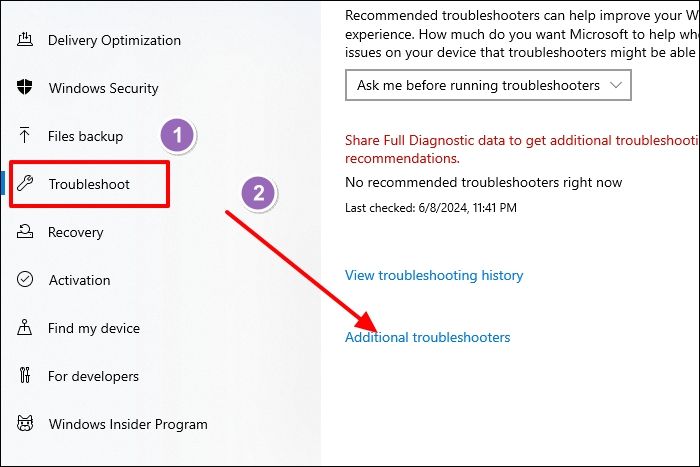 click Additional Troubleshooters