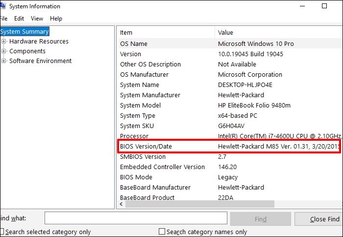 note information about BIOS version/Date