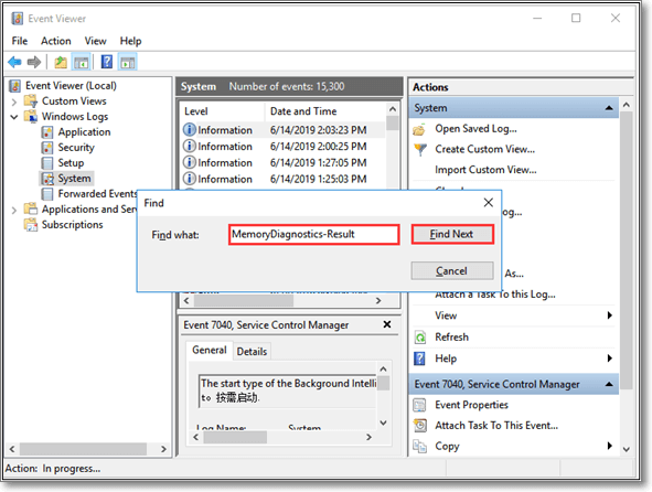 memory diagnostics results