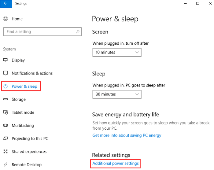 Additional power settings