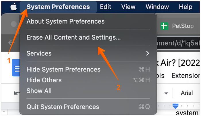 Open Erase All Content and Settings