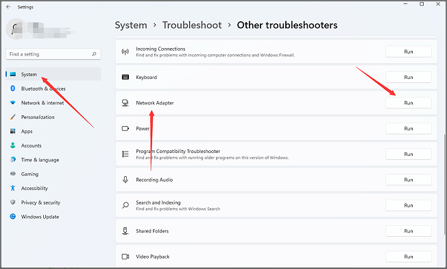 network adapter troubleshooters