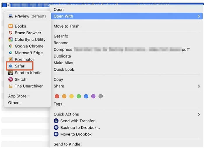 open PDF files with Safari