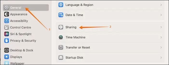 Open Sharing Settings