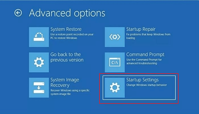 open startup settings