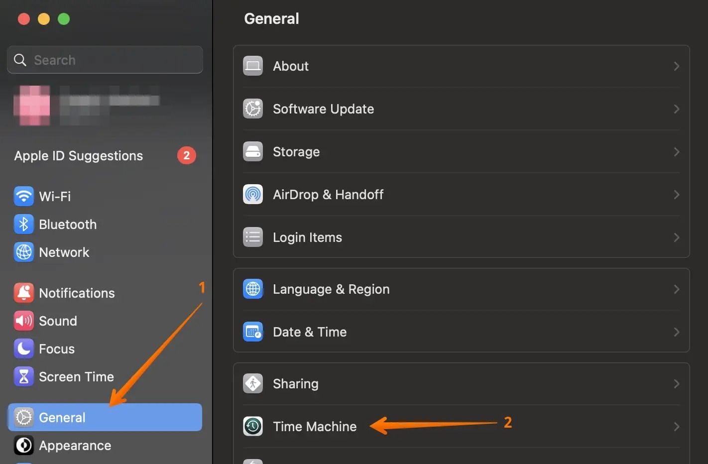 Open the Time Machine option in macOS