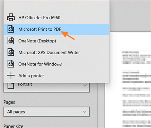 opt for microsoft print to pdf