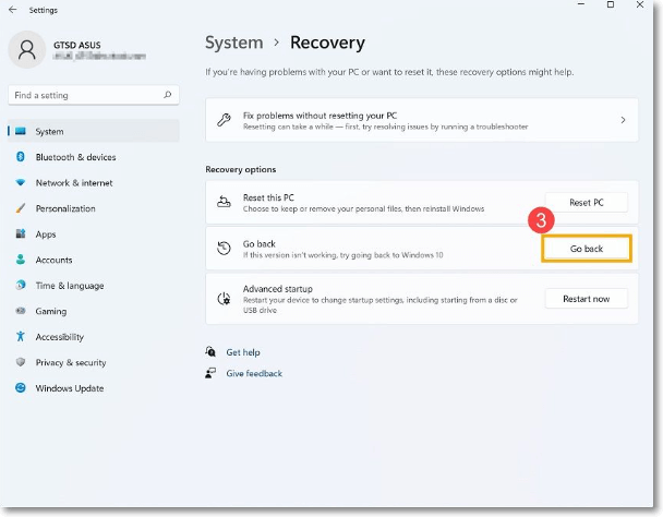 pressing go back option