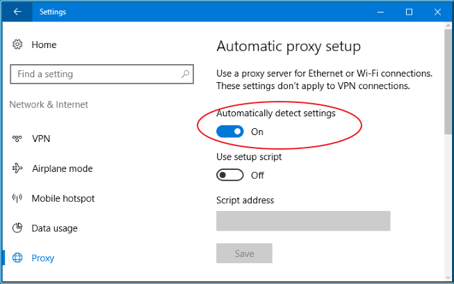 Proxy and firewall settings.