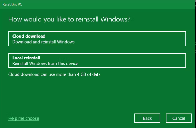 choose the type of reinstall