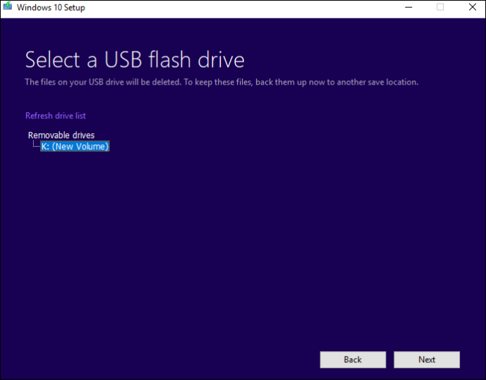 select the usb flash drive