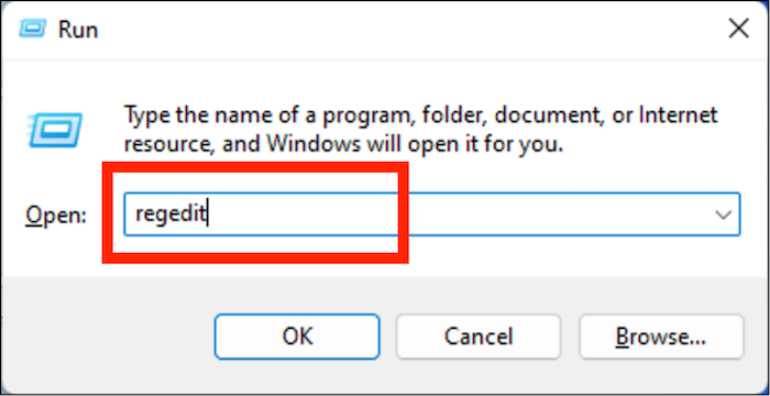 Open registry editor using the Run dialog box