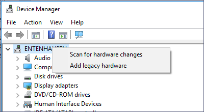 Scan for Hardware change to reinstall the device