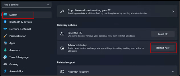 system tab click on the recovery option