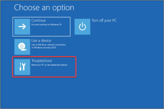 troubleshoot from the new screen