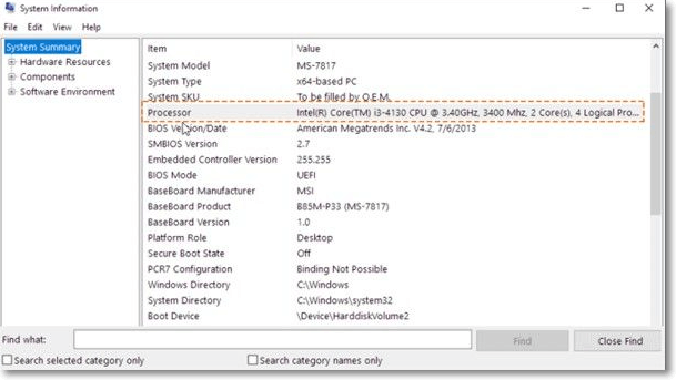 see cpu cores in the processor tab