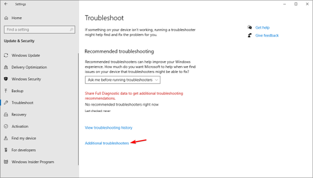 choose Additional troubleshooters