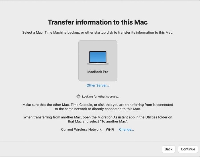 Select the Mac to which you want to transfer