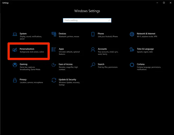 Personalization in Windows Settings