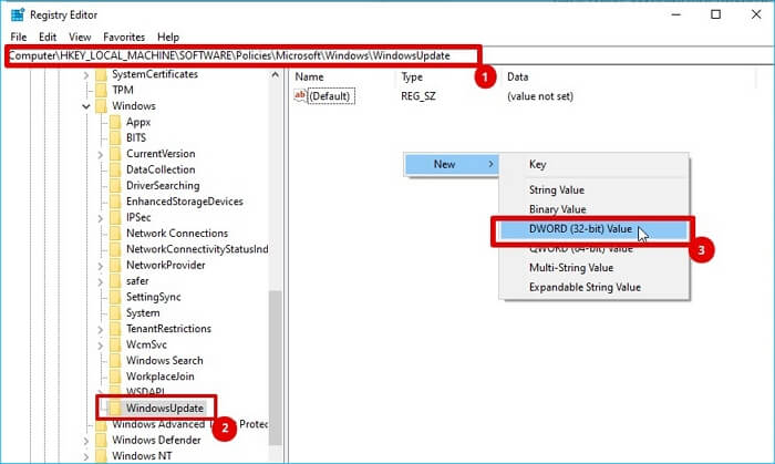 create a new DWORD (32-bit) value