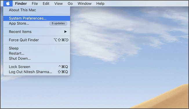 System Preferences from the menu