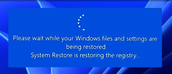 system restore is restoring registry