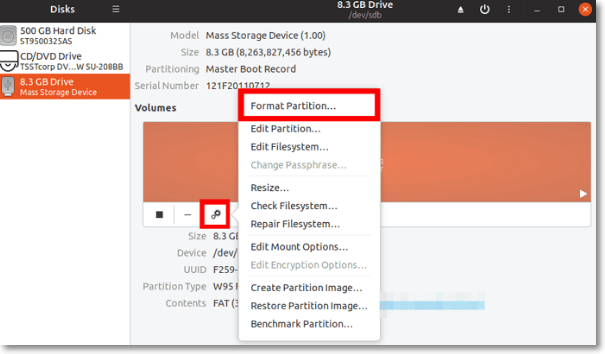 tap format partiton option