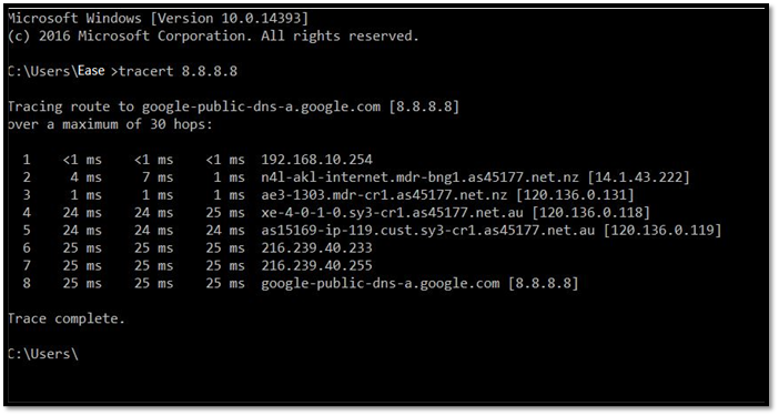 Tracert command prompt