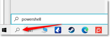 type powershell in search bar