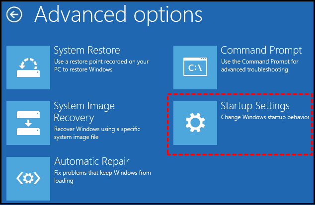 click startup settings