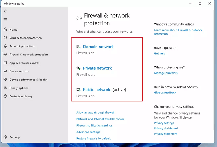 win11 firewall and network protection