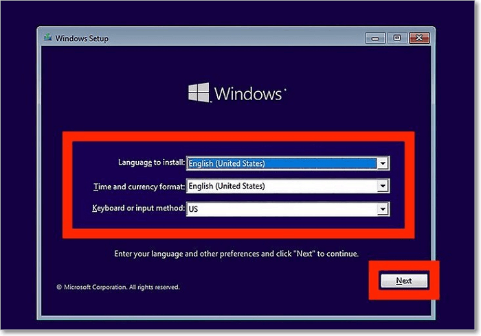 selecting the language, time and currency format, keyboard or input method