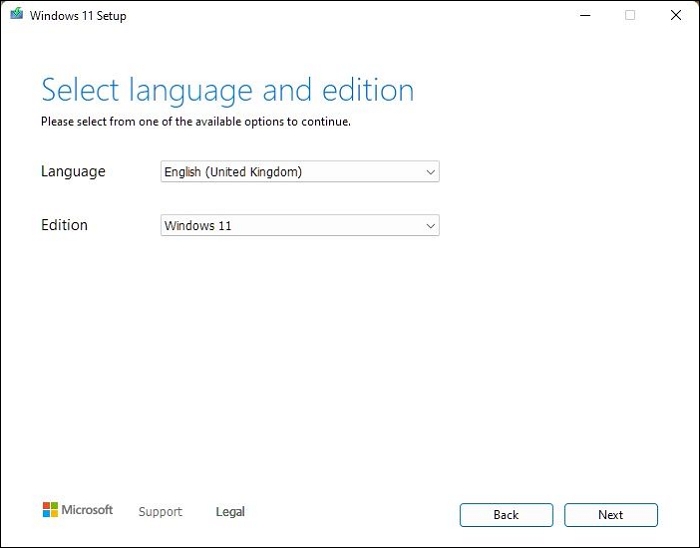 Select Language and Windows Edtion