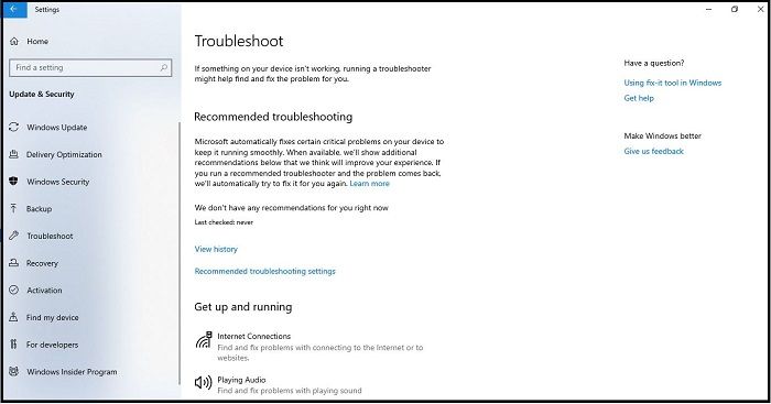 select troubleshoot