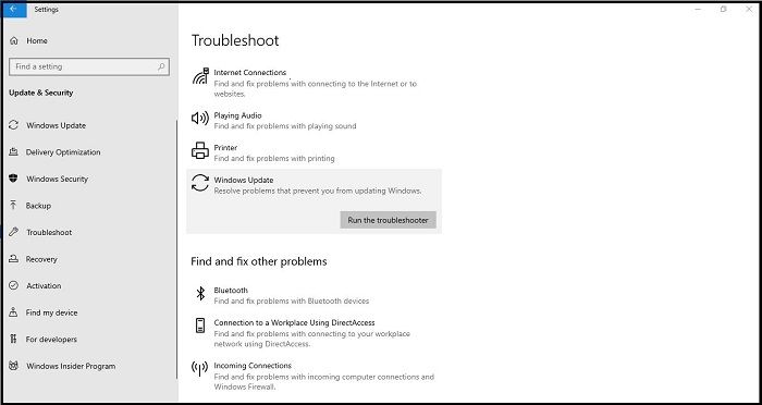 select run the troubleshooter