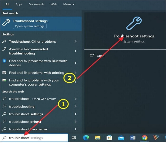 open Troubleshoot settings