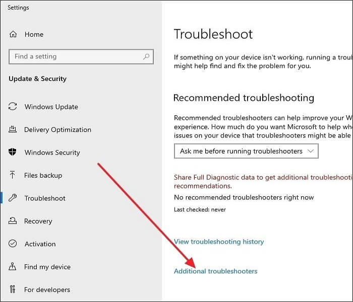 click Additional troubleshooter