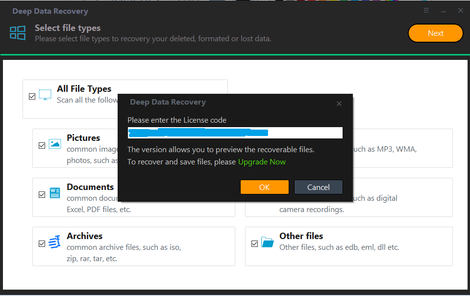 activate Deep Data Recovery with your serial key