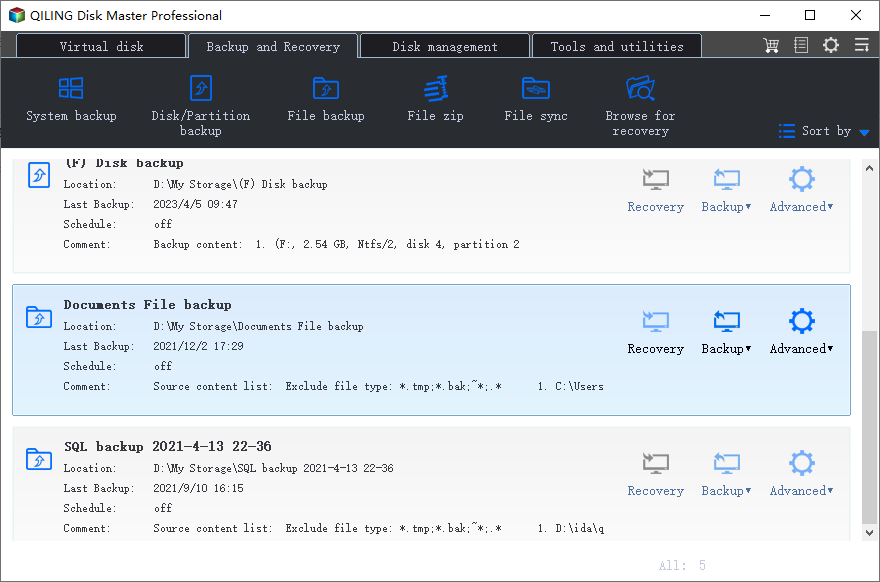 choose recover via image file to restore the image file to other drive