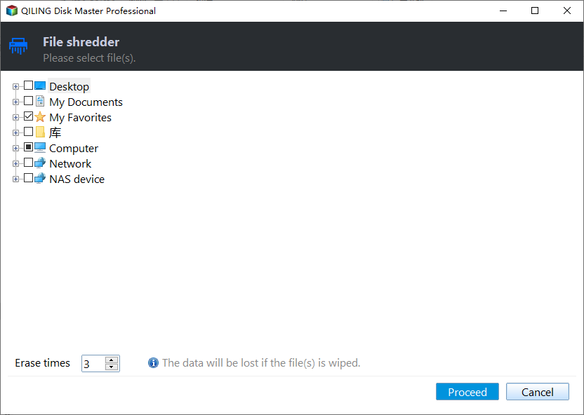 Select files or folder to shred