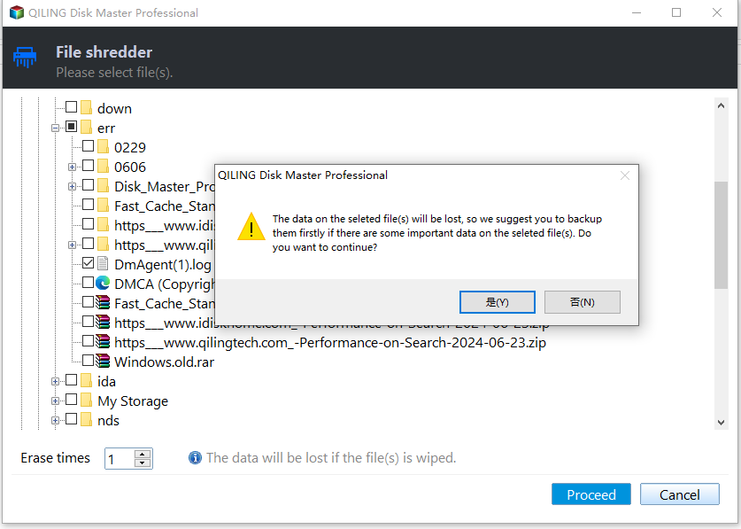 Confirm to shred files and folders