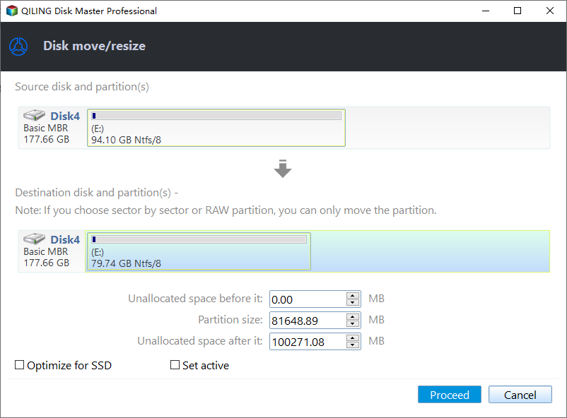 drag the mouse leftwards to resize partition