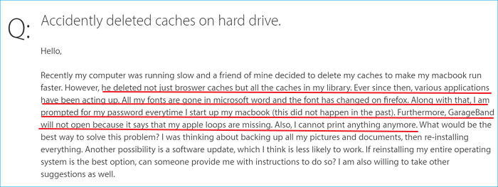 a user accidentally deleted important cache on mac
