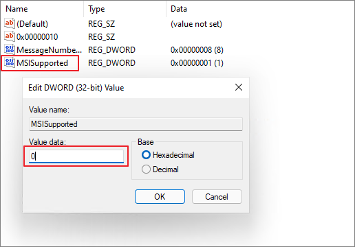 change msisupported value