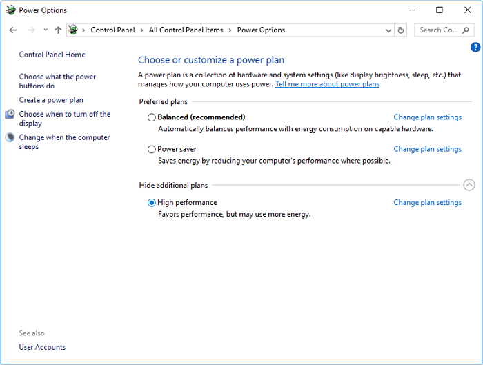 Switch power settings