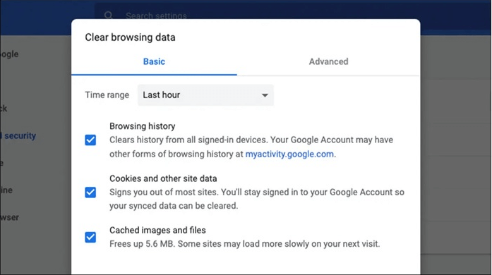 clear browsing data