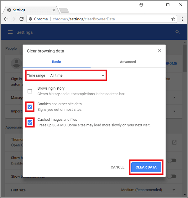 clear chrome cache 