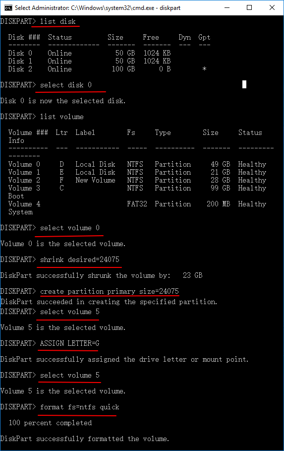 Create new partition using CMD in Windows Server