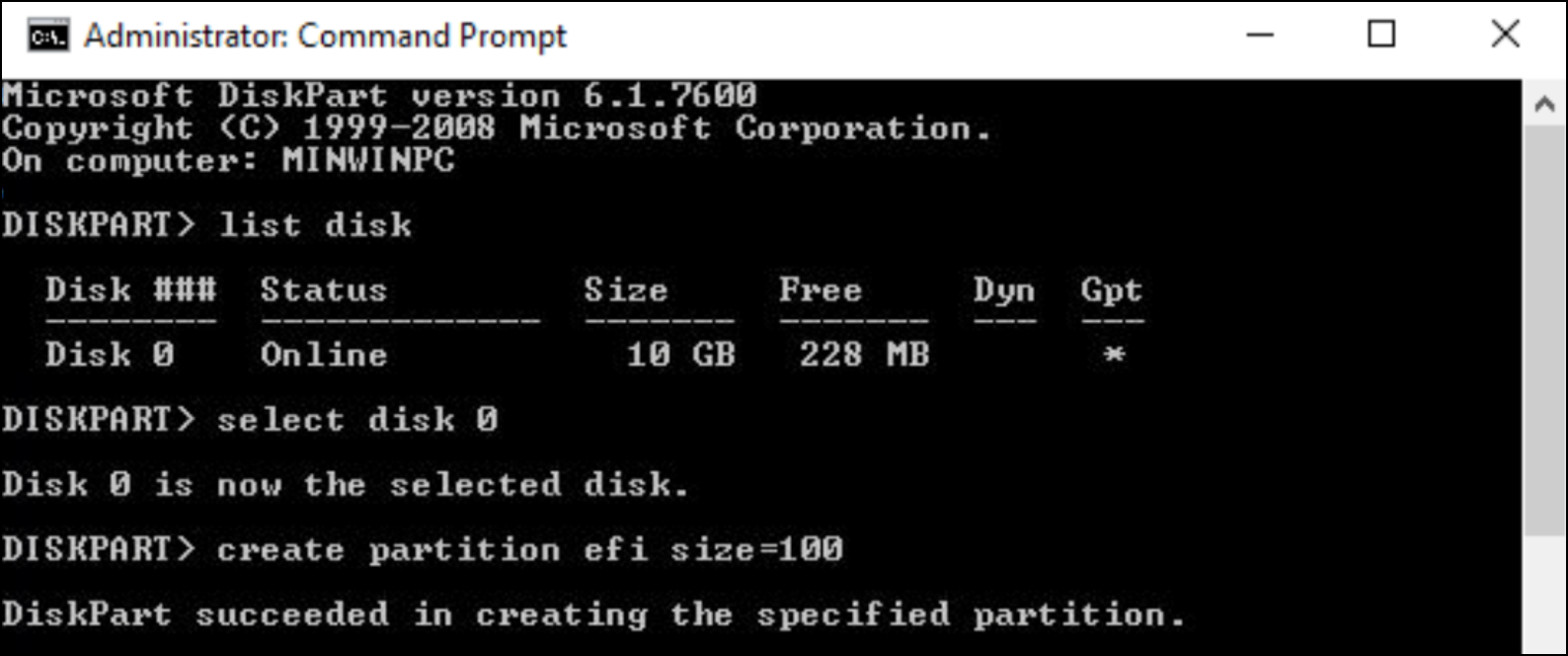 creating uefi partition